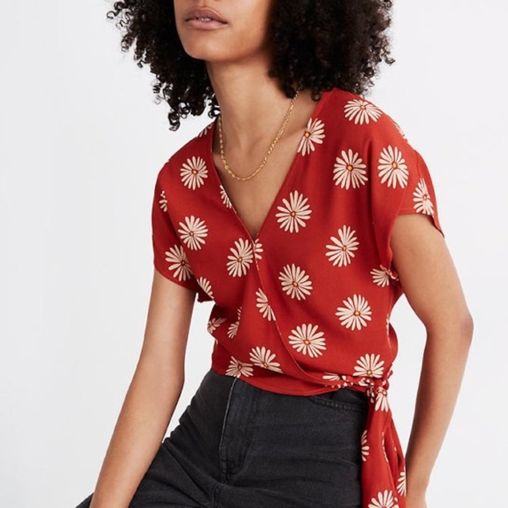 Madewell Daisy Floral Print Wrap Tie Blouse